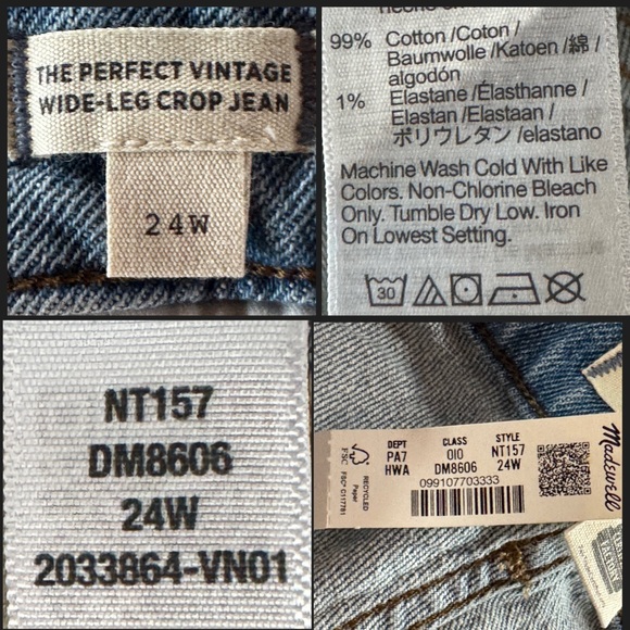 Madewell NT157 The Perfect Vintage Wide-Leg Crop Jeans Hallstead Wash (24W) - Picture 4 of 16